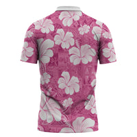 Pink Bula Fiji Masi Hibiscus Seamless Zipper Polo Shirt