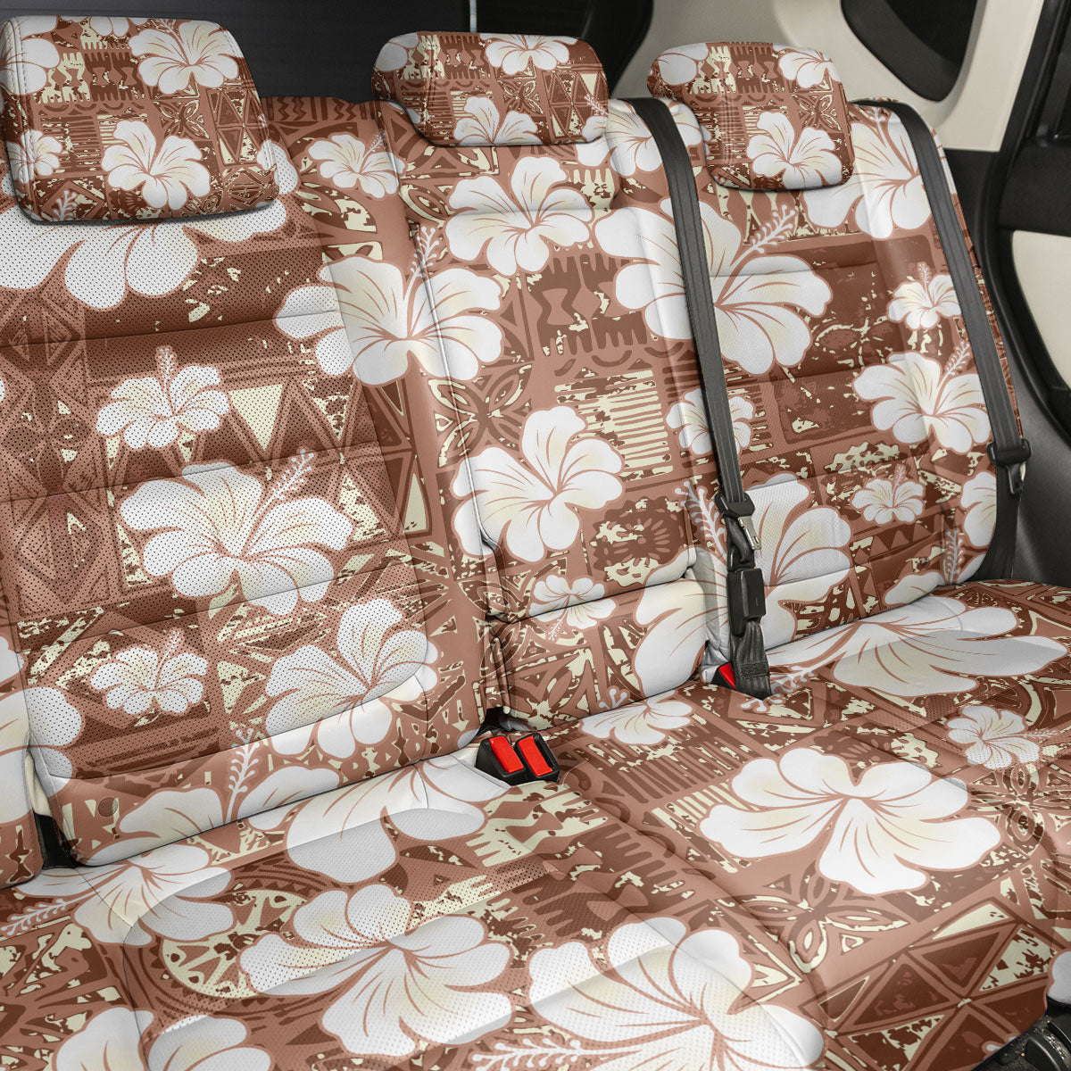 Brown Bula Fiji Masi Hibiscus Seamless Back Car Seat Cover