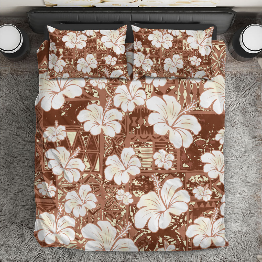 Brown Bula Fiji Masi Hibiscus Seamless Bedding Set