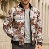 Brown Bula Fiji Masi Hibiscus Seamless Bomber Puffer Jacket