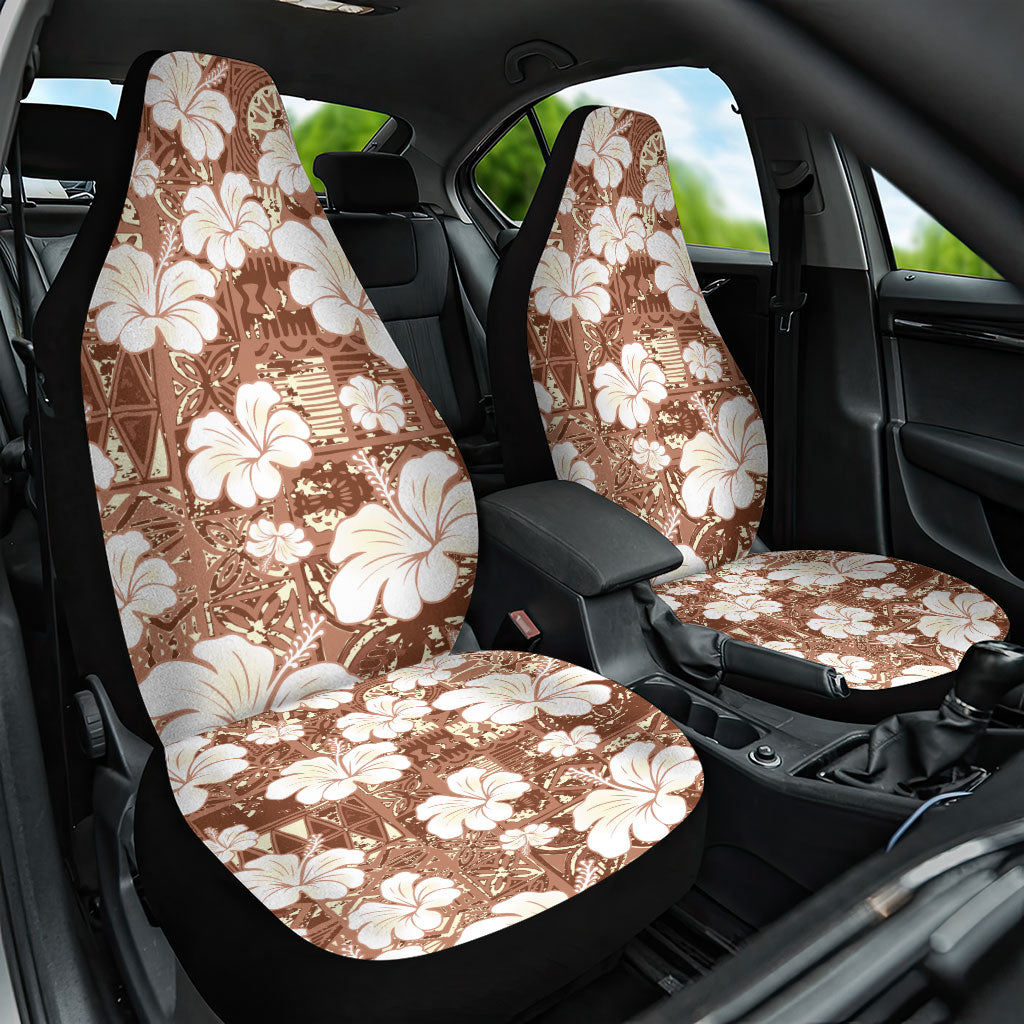 Brown Bula Fiji Masi Hibiscus Seamless Car Seat Cover