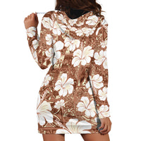 Brown Bula Fiji Masi Hibiscus Seamless Hoodie Dress
