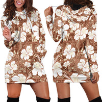 Brown Bula Fiji Masi Hibiscus Seamless Hoodie Dress