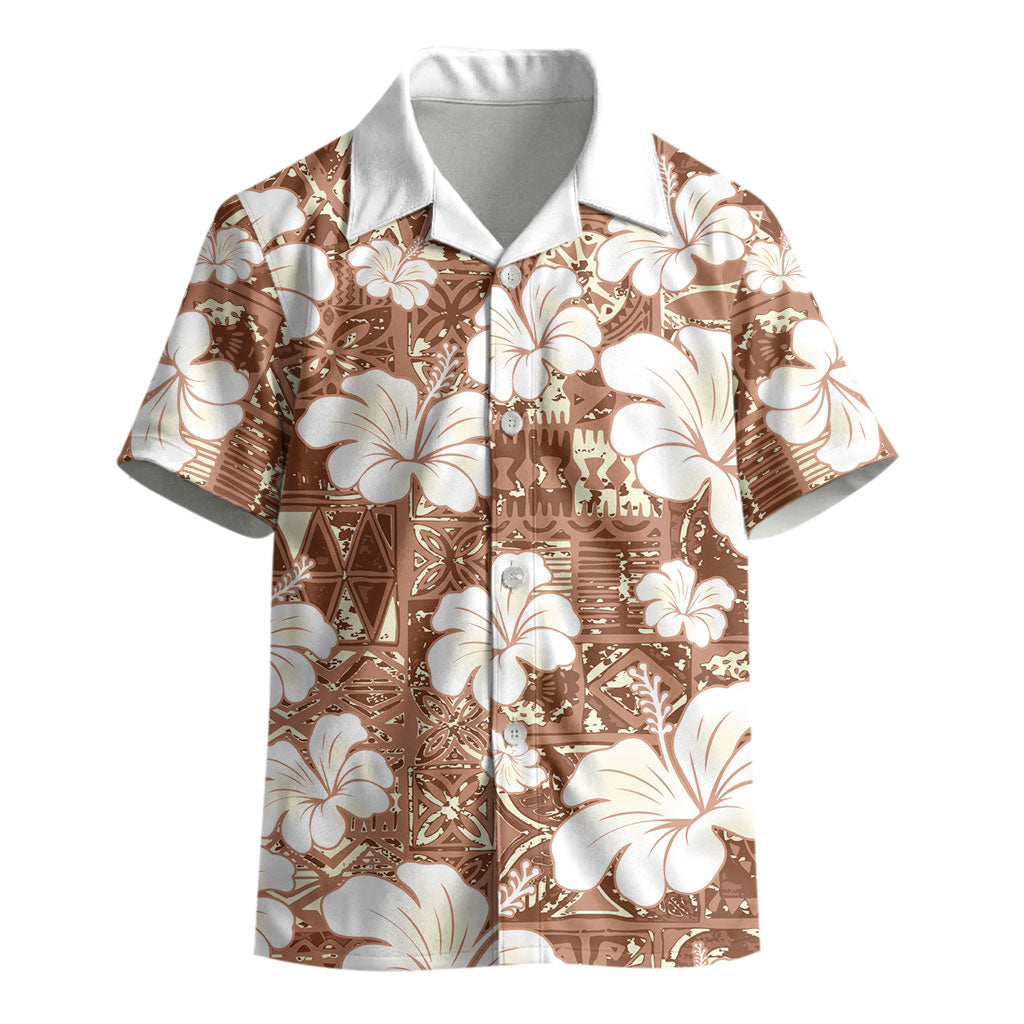 Brown Bula Fiji Masi Hibiscus Seamless Kid Hawaiian Shirt