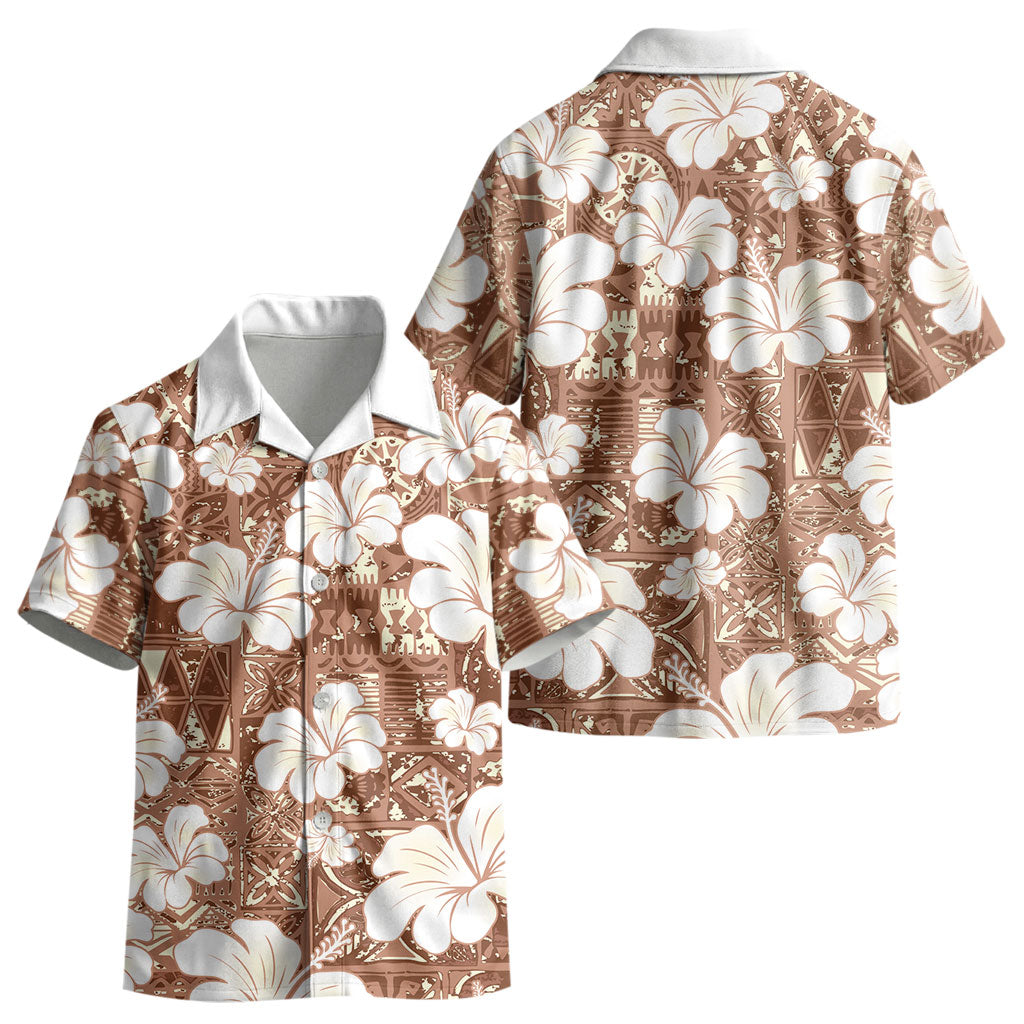 Brown Bula Fiji Masi Hibiscus Seamless Kid Hawaiian Shirt