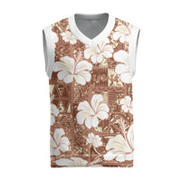 Brown Bula Fiji Masi Hibiscus Seamless Christmas Knitted V-Neck Vest