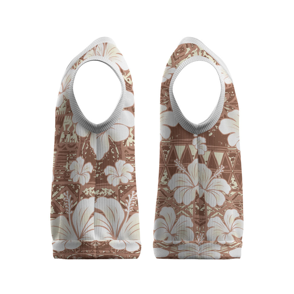 Brown Bula Fiji Masi Hibiscus Seamless Christmas Knitted V-Neck Vest