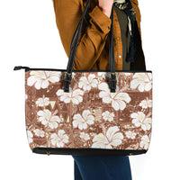 Brown Bula Fiji Masi Hibiscus Seamless Leather Tote Bag