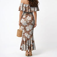 Brown Bula Fiji Masi Hibiscus Seamless Mermaid Dress
