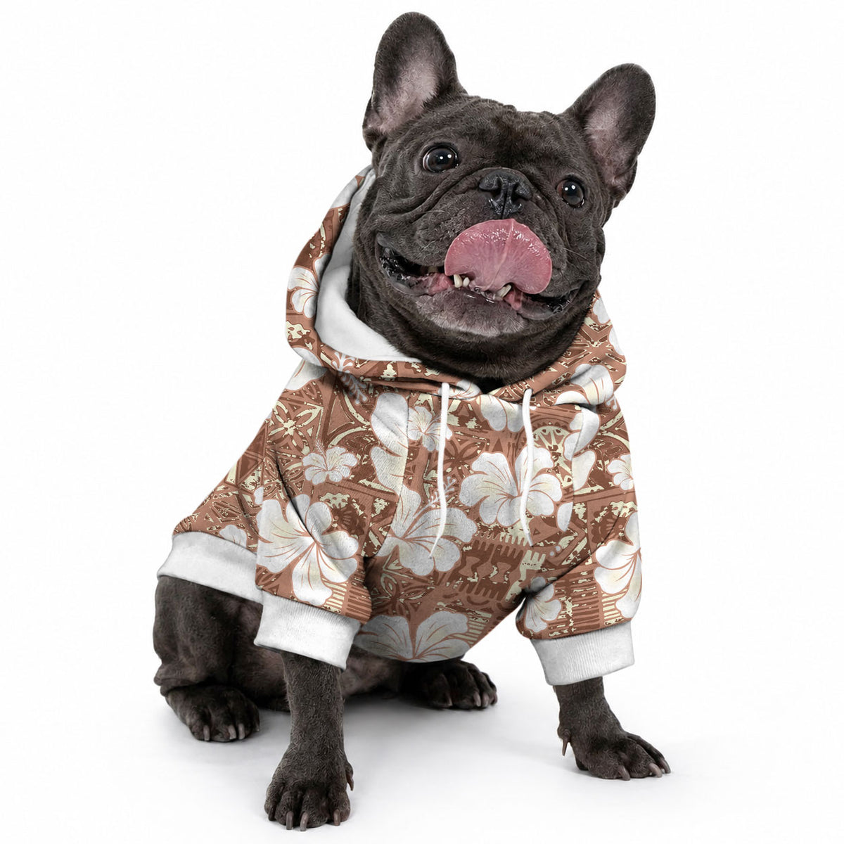 Brown Bula Fiji Masi Hibiscus Seamless Pet Hoodie