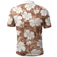Brown Bula Fiji Masi Hibiscus Seamless Polo Shirt