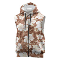 Brown Bula Fiji Masi Hibiscus Seamless Sleeveless Zip Hoodie