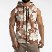Brown Bula Fiji Masi Hibiscus Seamless Sleeveless Zip Hoodie