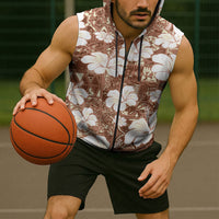 Brown Bula Fiji Masi Hibiscus Seamless Sleeveless Zip Hoodie
