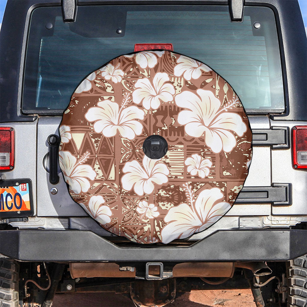 Brown Bula Fiji Masi Hibiscus Seamless Spare Tire Cover