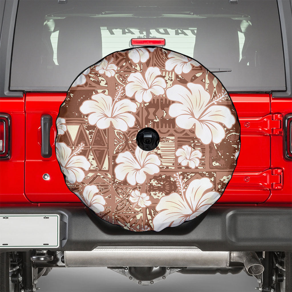 Brown Bula Fiji Masi Hibiscus Seamless Spare Tire Cover