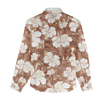 Brown Bula Fiji Masi Hibiscus Seamless Women Casual Shirt