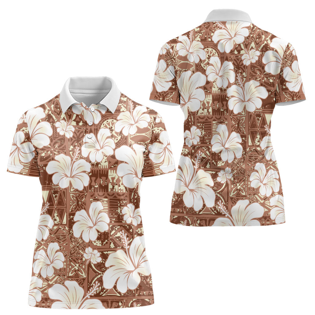 Brown Bula Fiji Masi Hibiscus Seamless Women Polo Shirt