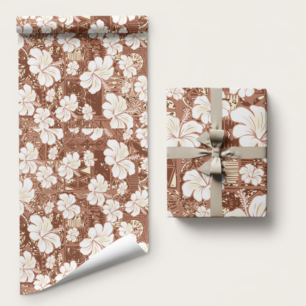 Brown Bula Fiji Masi Hibiscus Seamless Wrapping Paper