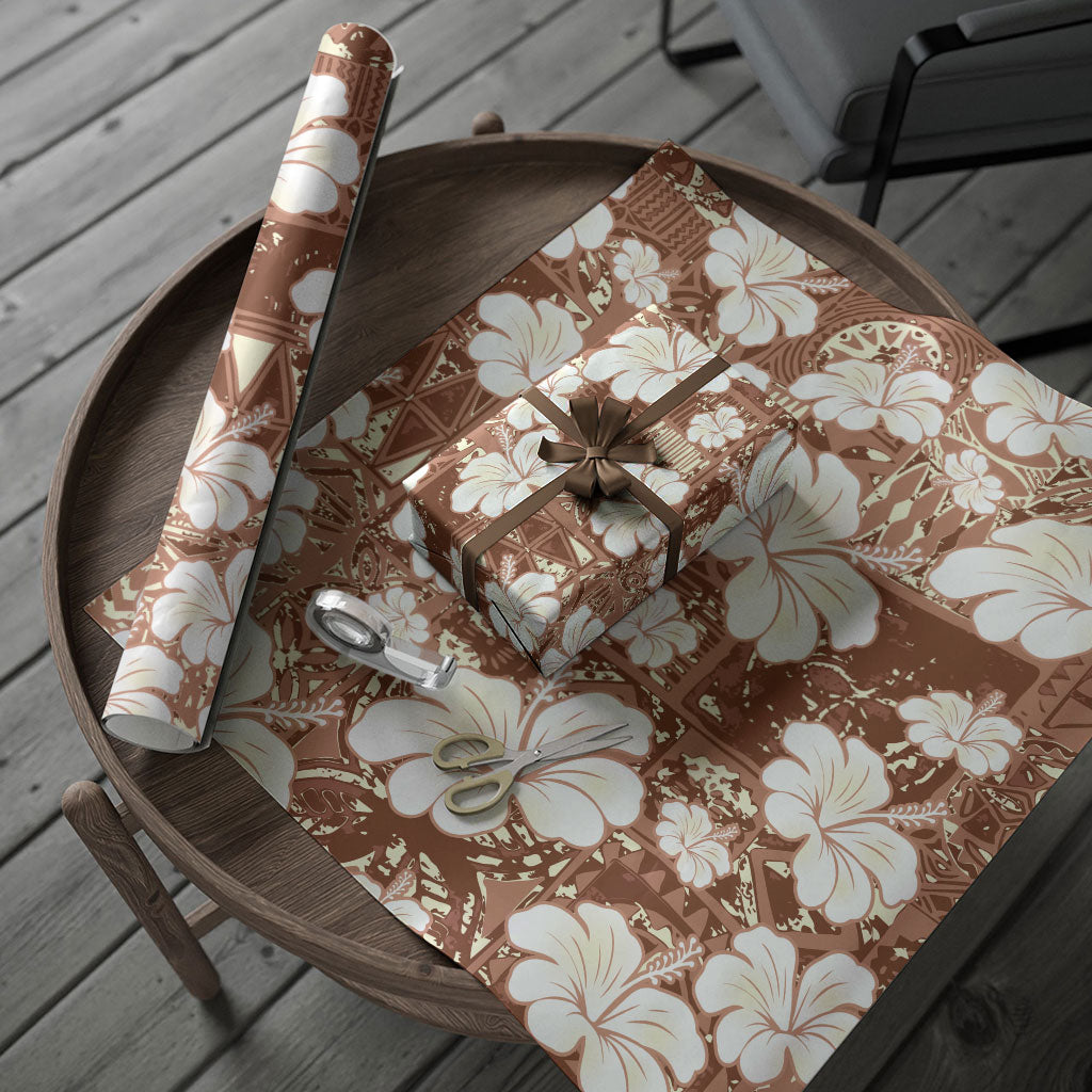 Brown Bula Fiji Masi Hibiscus Seamless Wrapping Paper
