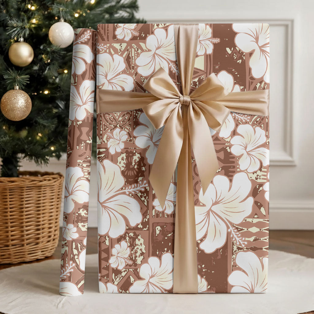 Brown Bula Fiji Masi Hibiscus Seamless Wrapping Paper