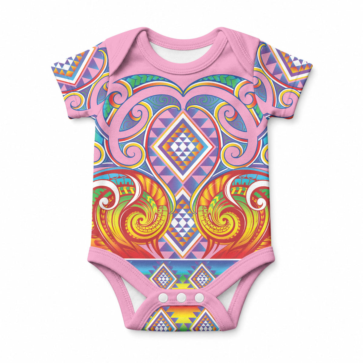 Rainbow Ngaru Taniko With Aotearoa Maori Tattoo Baby Onesie