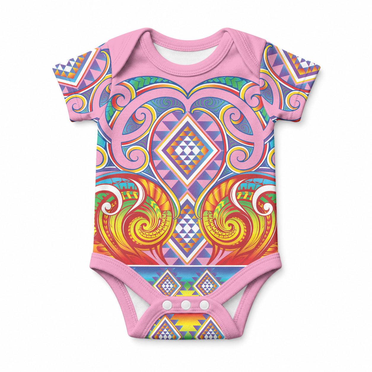 Rainbow Ngaru Taniko With Aotearoa Maori Tattoo Baby Onesie