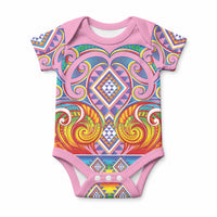 Rainbow Ngaru Taniko With Aotearoa Maori Tattoo Baby Onesie