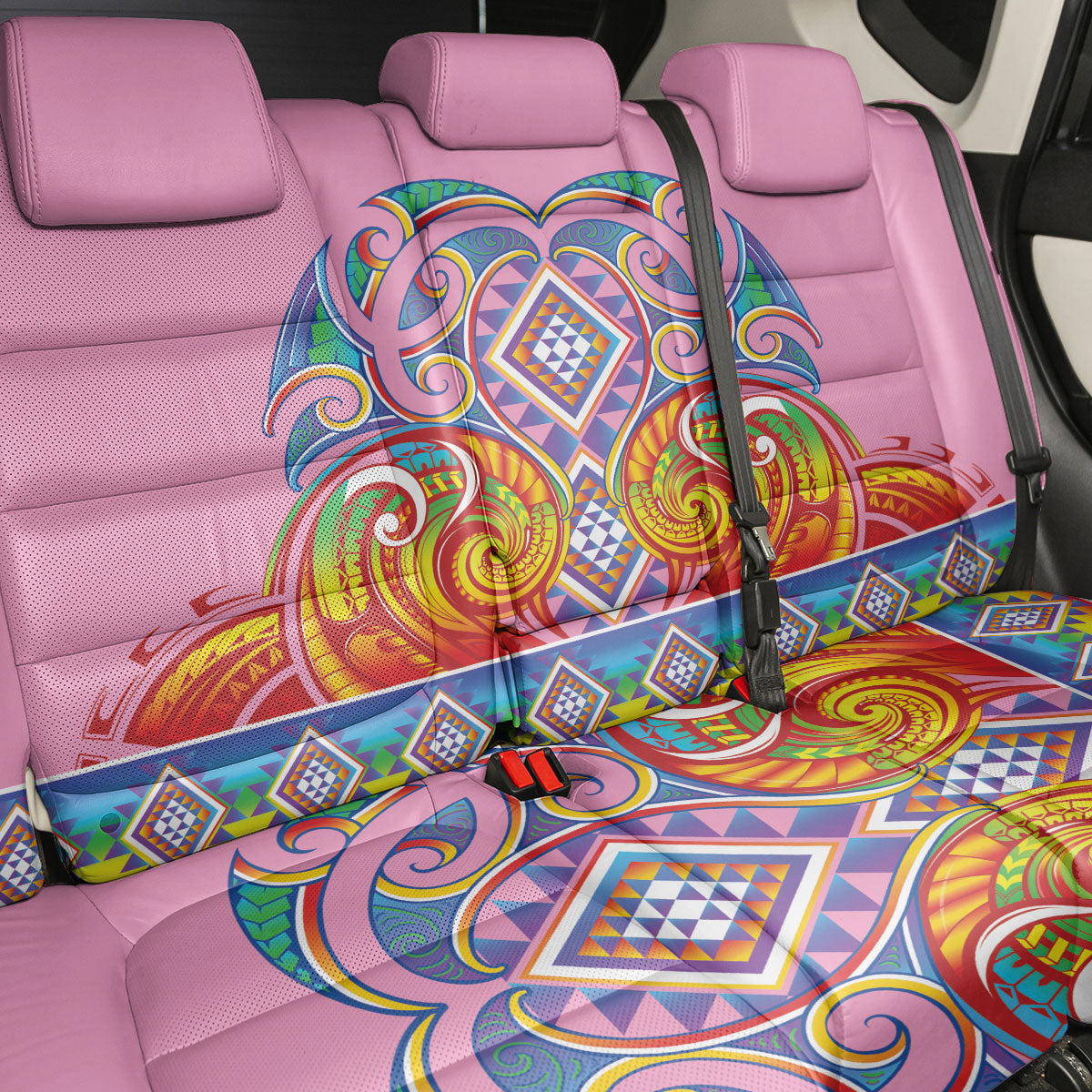 Rainbow Ngaru Taniko With Aotearoa Maori Tattoo Back Car Seat Cover