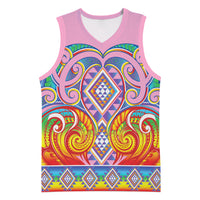 Rainbow Ngaru Taniko With Aotearoa Maori Tattoo Basketball Jersey