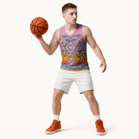 Rainbow Ngaru Taniko With Aotearoa Maori Tattoo Basketball Jersey
