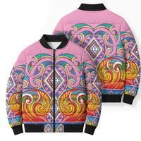 Rainbow Ngaru Taniko With Aotearoa Maori Tattoo Bomber Puffer Jacket