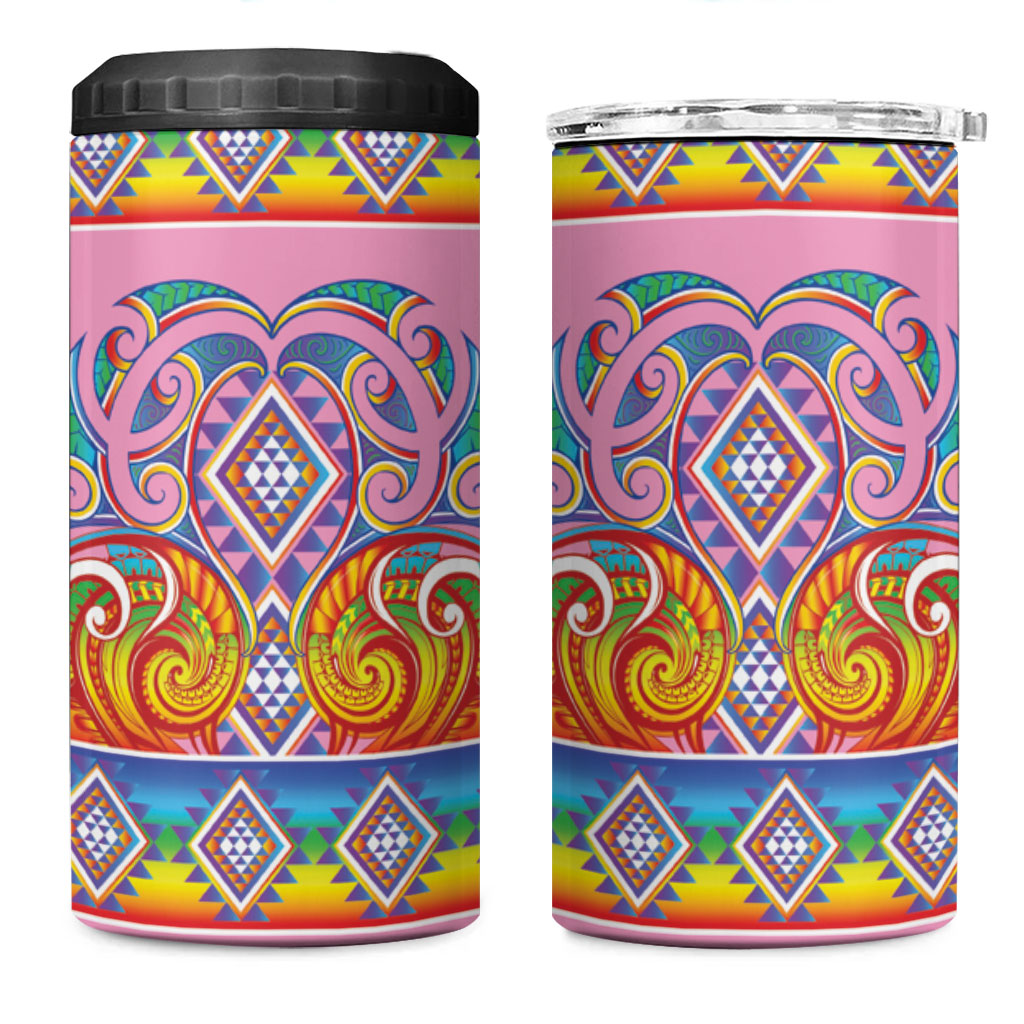 Rainbow Ngaru Taniko With Aotearoa Maori Tattoo 4 in 1 Can Cooler Tumbler
