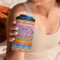 Rainbow Ngaru Taniko With Aotearoa Maori Tattoo 4 in 1 Can Cooler Tumbler