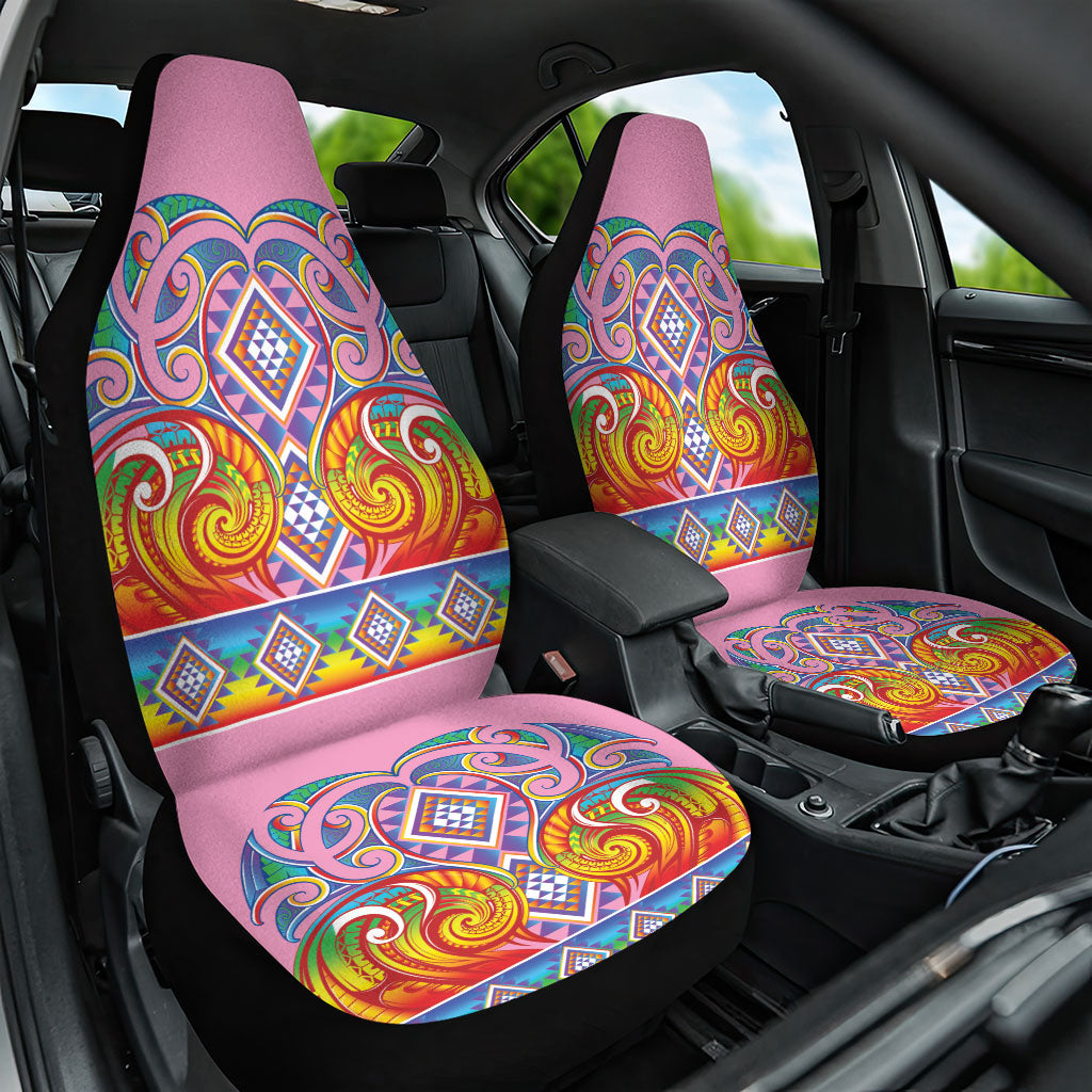 Rainbow Ngaru Taniko With Aotearoa Maori Tattoo Car Seat Cover