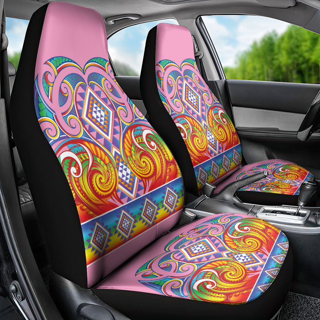 Rainbow Ngaru Taniko With Aotearoa Maori Tattoo Car Seat Cover