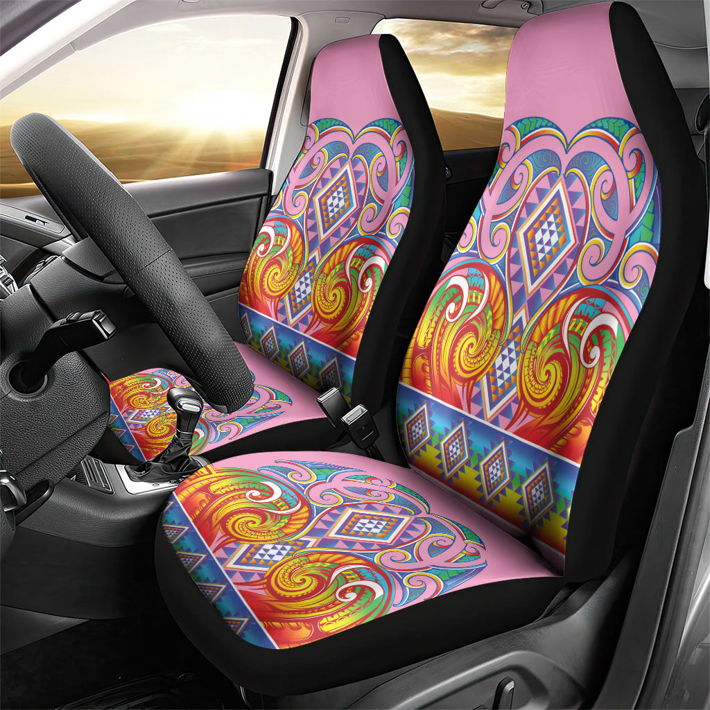 Rainbow Ngaru Taniko With Aotearoa Maori Tattoo Car Seat Cover