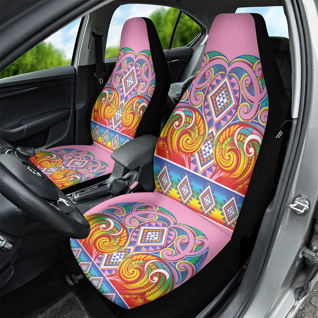 Rainbow Ngaru Taniko With Aotearoa Maori Tattoo Car Seat Cover