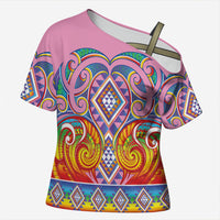 Rainbow Ngaru Taniko With Aotearoa Maori Tattoo Cross Shoulder Shirt