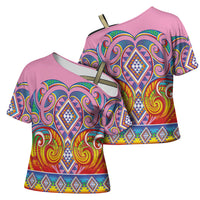 Rainbow Ngaru Taniko With Aotearoa Maori Tattoo Cross Shoulder Shirt