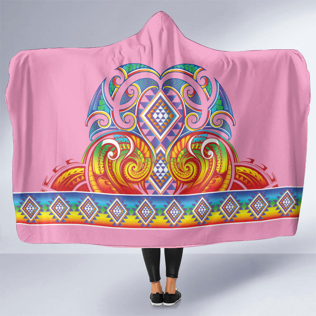 Rainbow Ngaru Taniko With Aotearoa Maori Tattoo Hooded Blanket
