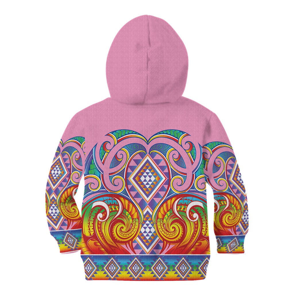 Rainbow Ngaru Taniko With Aotearoa Maori Tattoo Kid Hoodie