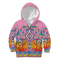 Rainbow Ngaru Taniko With Aotearoa Maori Tattoo Kid Hoodie