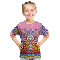 Rainbow Ngaru Taniko With Aotearoa Maori Tattoo Kid T Shirt