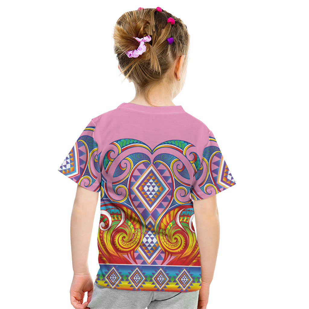 Rainbow Ngaru Taniko With Aotearoa Maori Tattoo Kid T Shirt