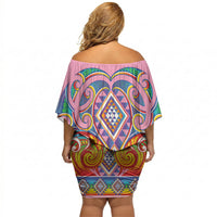 Rainbow Ngaru Taniko With Aotearoa Maori Tattoo Off Shoulder Short Dress