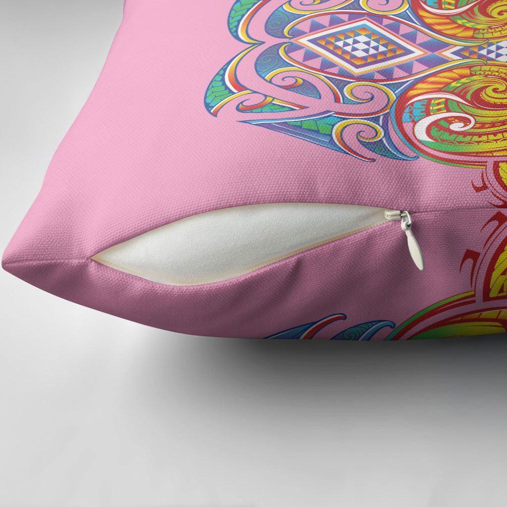 Rainbow Ngaru Taniko With Aotearoa Maori Tattoo Pillow Cover