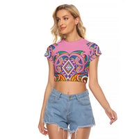 Rainbow Ngaru Taniko With Aotearoa Maori Tattoo Raglan Cropped T Shirt