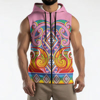 Rainbow Ngaru Taniko With Aotearoa Maori Tattoo Sleeveless Zip Hoodie