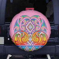 Rainbow Ngaru Taniko With Aotearoa Maori Tattoo Spare Tire Cover